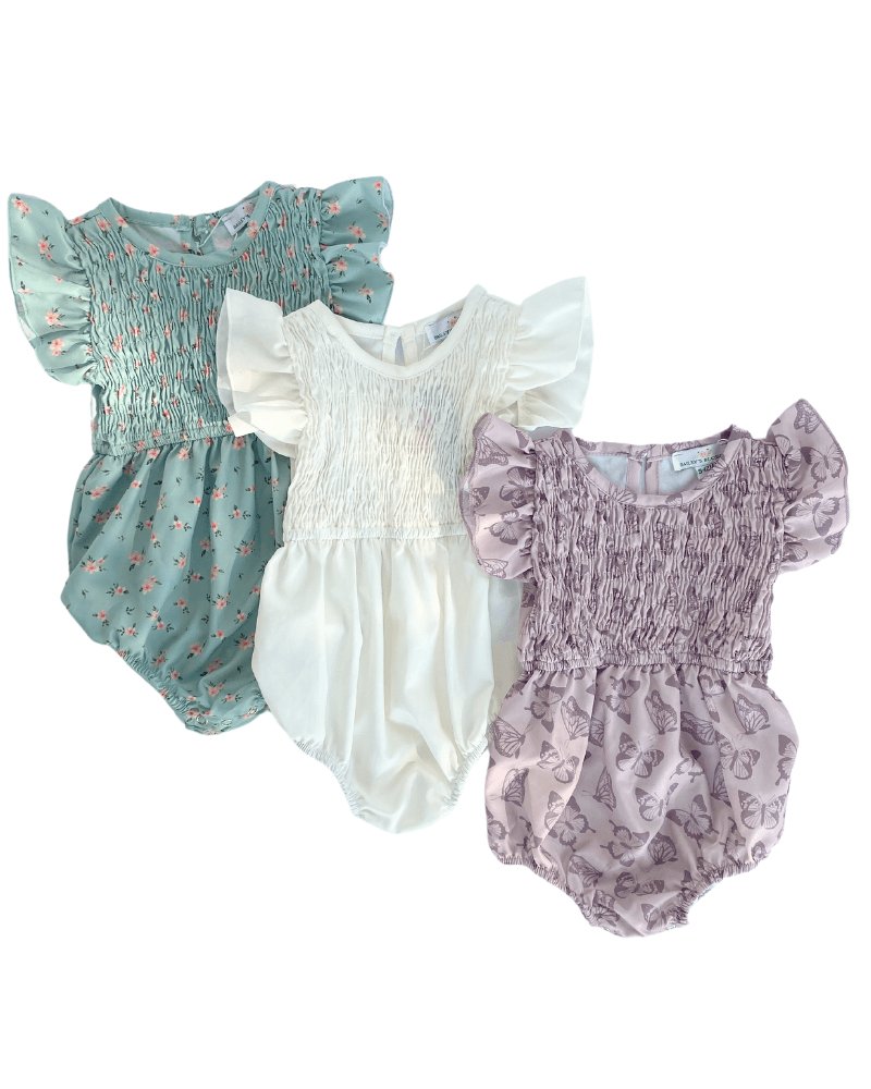 Astrid Flutter Sleeve Bubble Romper - Purple Butterly #product_type - Bailey's Blossoms