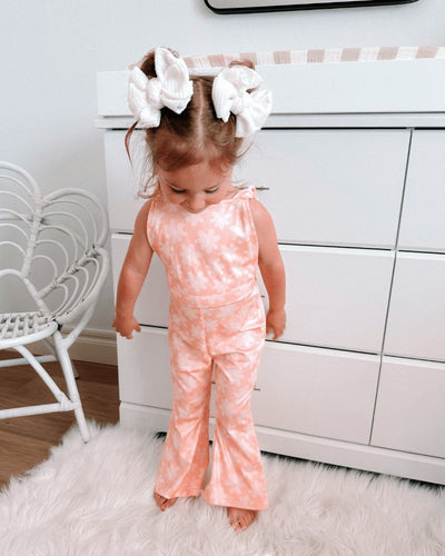Kellyn Bell Bottom Suspender Jumpsuit - Peach Floral #product_type - Bailey's Blossoms