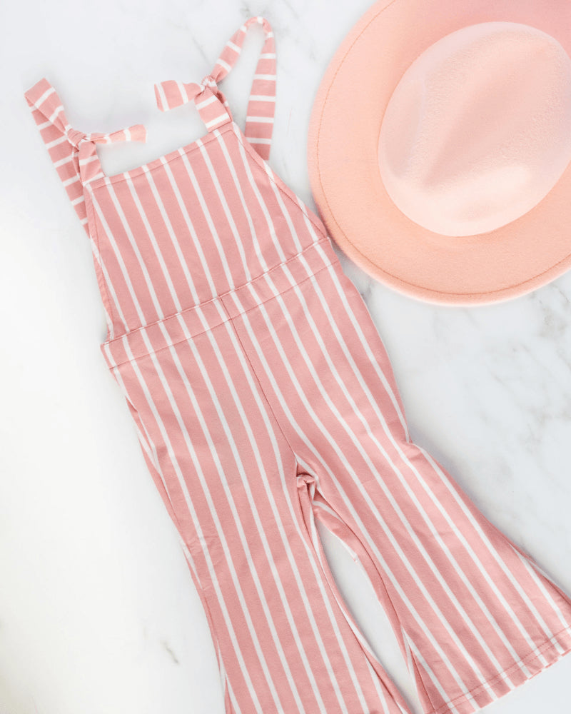 Kellyn Bell Bottom Suspender Jumpsuit - Mauve Stripe #product_type - Bailey's Blossoms