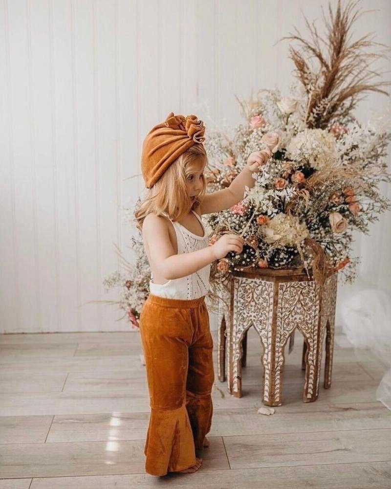 Lina Pleated Velour Bell Bottoms - Camel #product_type - Bailey's Blossoms