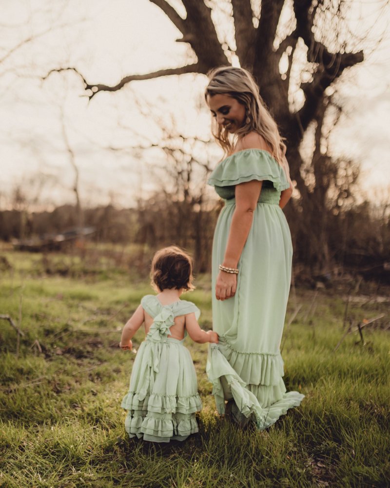 Sage ruffle dress top