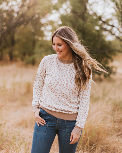 Teddy Cozy Sweater - White & Taupe Dots #product_type - Bailey's Blossoms
