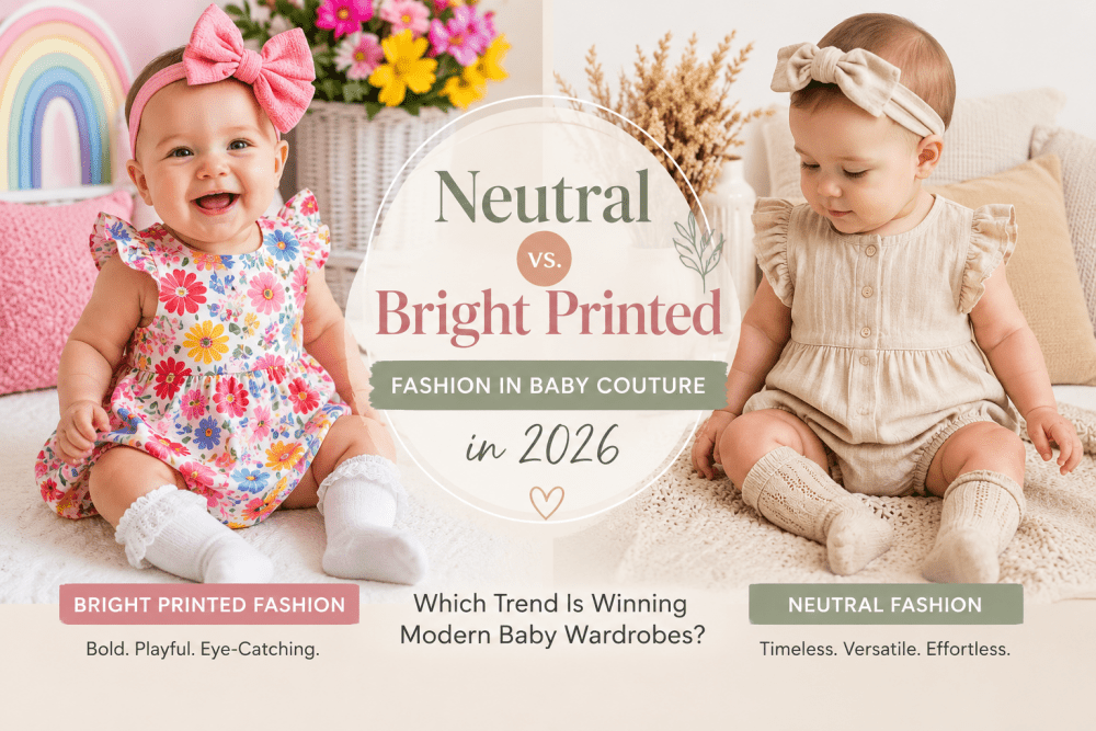Neutral vs. Bright Printed Fashion in Baby Couture in 2026 - Bailey's Blossoms