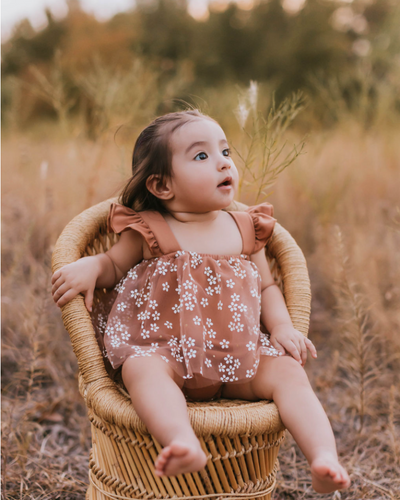 Dixie Sleeveless Mesh Romper - Mocha Daisies