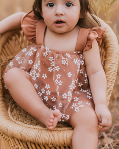 Dixie Sleeveless Mesh Romper - Mocha Daisies