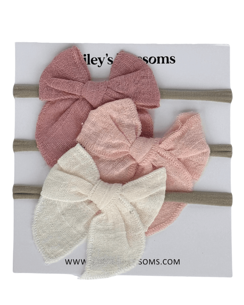 3 Piece Bow Set - Pink, Peach & Ivory #product_type - Bailey's Blossoms