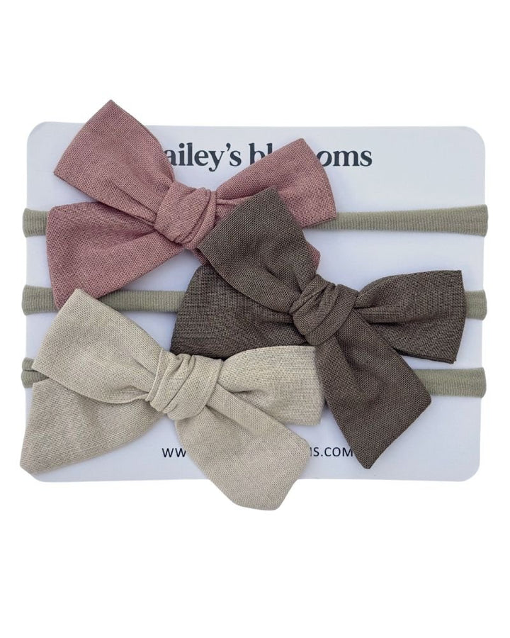 3 - piece Linen Cotton Nylon Headband Set - Dusty Pink, Taupe, Sand product_type - Bailey&