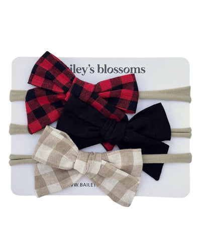 3 - piece Linen Cotton Nylon Headband Set - Holiday Gingham product_type - Bailey's Blossoms
