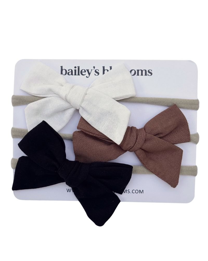 3 - piece Linen Cotton Nylon Headband Set - Neutrals product_type - Bailey's Blossoms