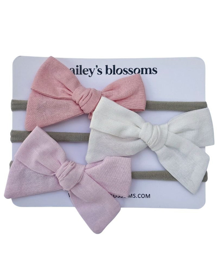 3 - piece Linen Cotton Nylon Headband Set - Rose Pink, White, Light Pink product_type - Bailey&