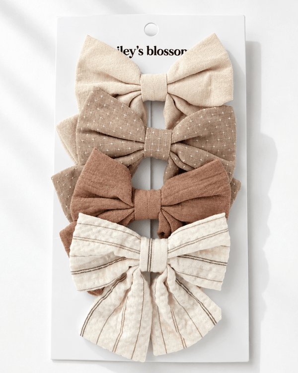 4-Piece Bow Clip Set - Heirloom Linen product_type - Bailey's Blossoms