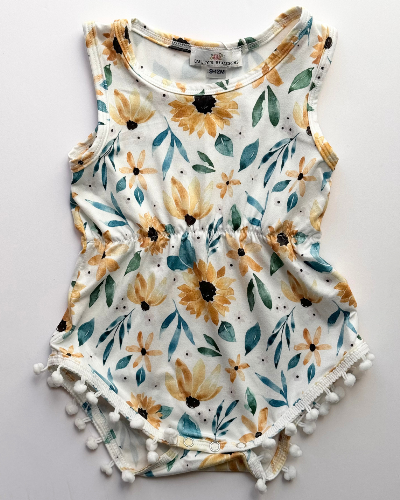 Dillon Pom Pom Romper - Sunflower Floral