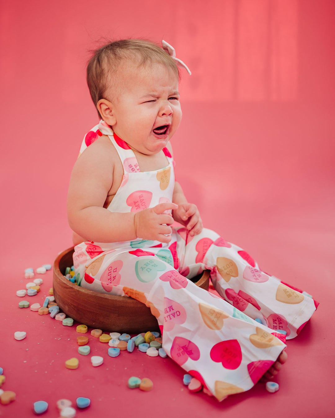 Andi Pleated Bell Bottom Jumpsuit - Conversation Hearts