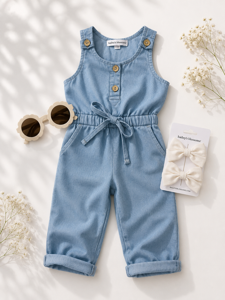 Ari Button Front Denim Jumpsuit - Light Wash