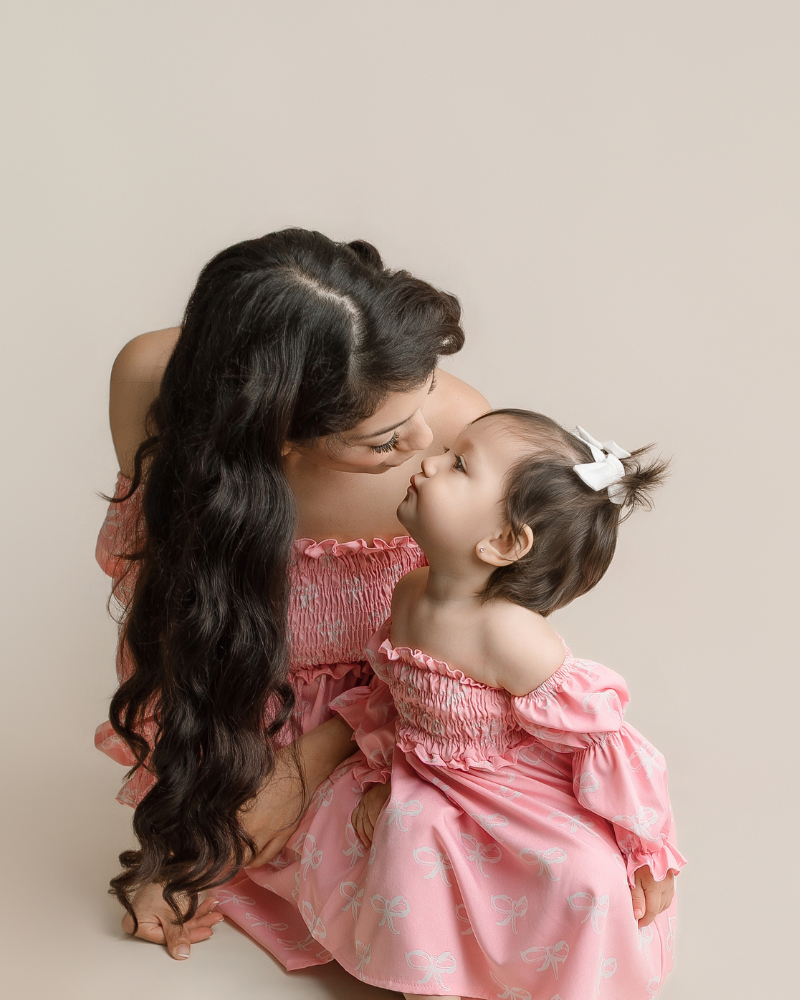 Calliope Puff Sleeve Off Shoulder Dress - Pink Bows