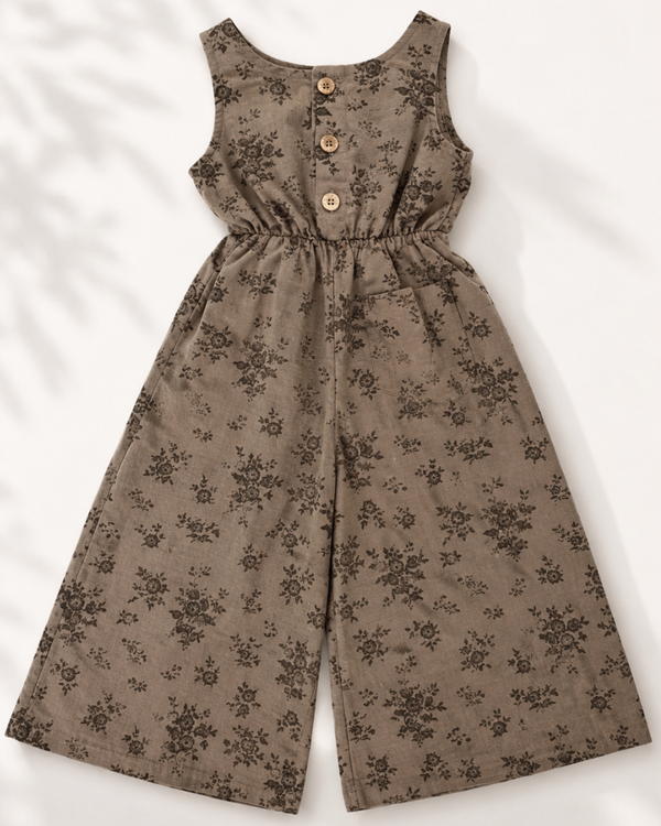 Wren Button Front Jumpsuit - Sepia Garden