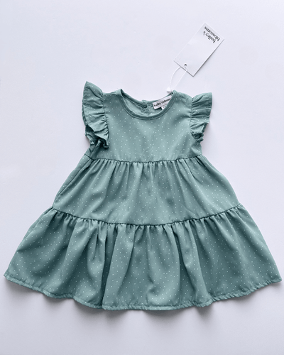 Adaline Tiered Flutter Sleeve Dress - Blue with White Dots #product_type - Bailey's Blossoms