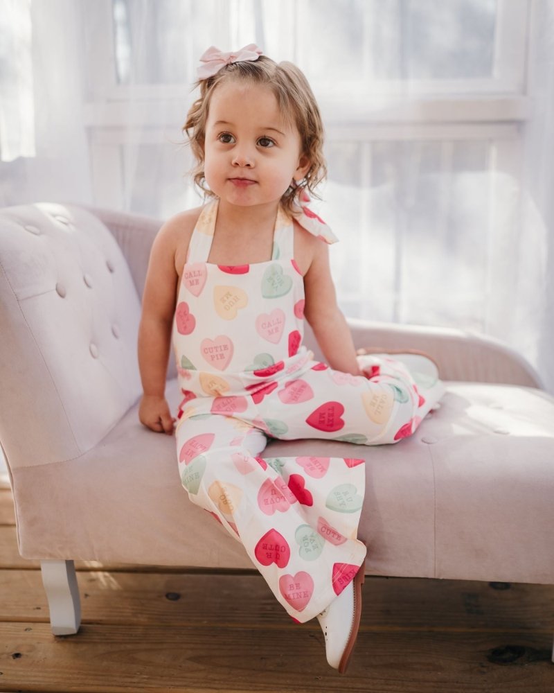 Andi Pleated Bell Bottom Jumpsuit - Conversation Hearts product_type - Bailey&