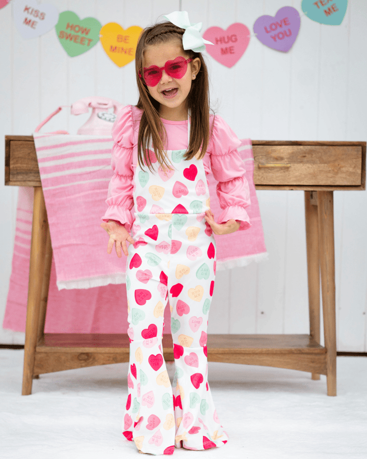 Andi Pleated Bell Bottom Jumpsuit - Conversation Hearts product_type - Bailey&