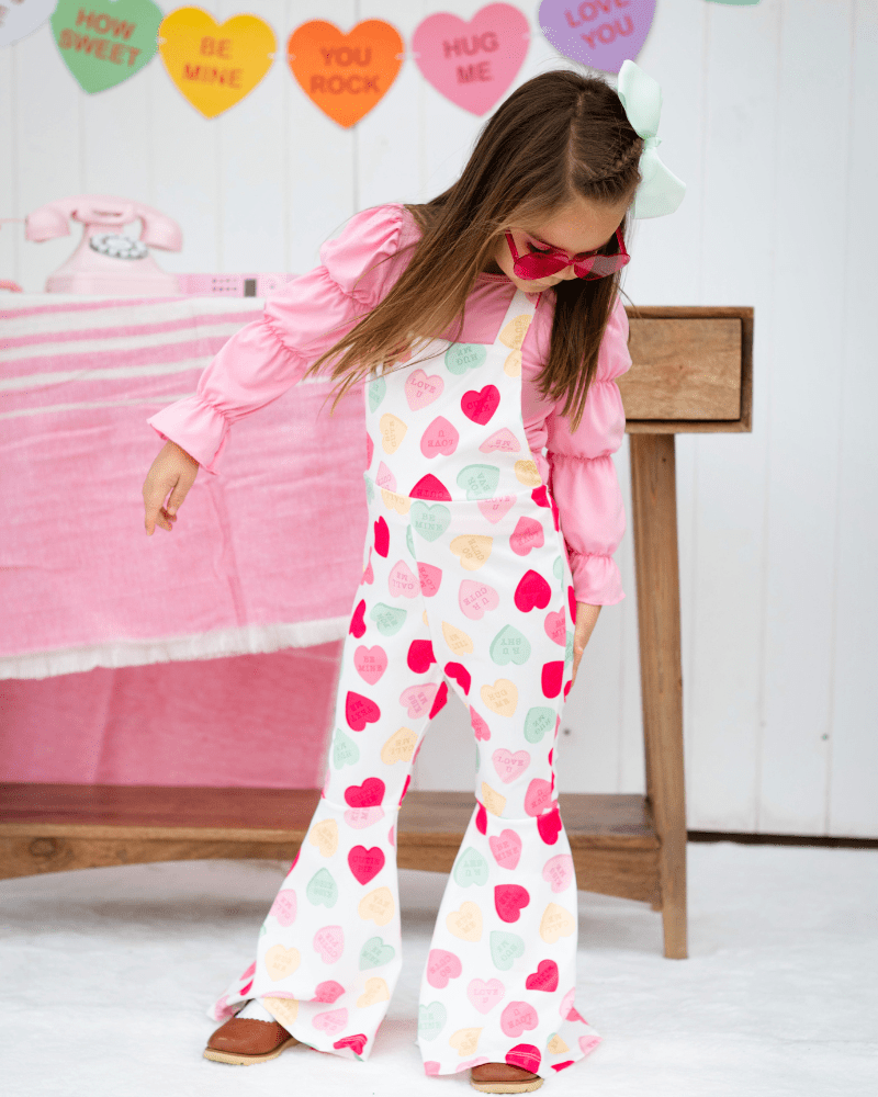 Andi Pleated Bell Bottom Jumpsuit - Conversation Hearts product_type - Bailey&