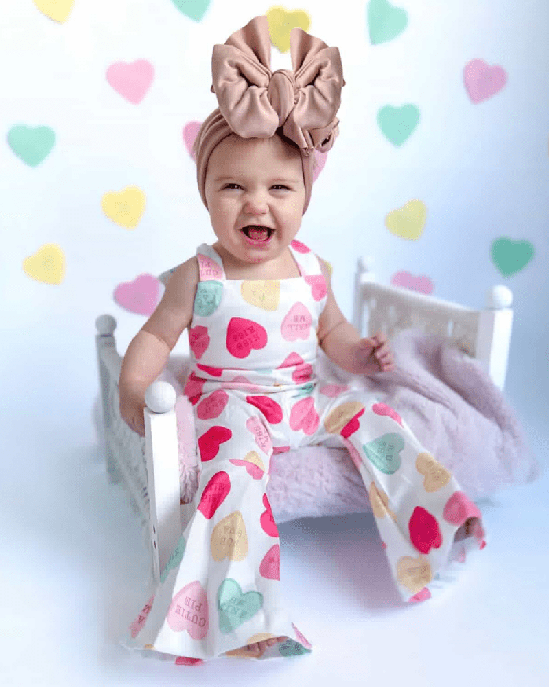 Andi Pleated Bell Bottom Jumpsuit - Conversation Hearts product_type - Bailey's Blossoms