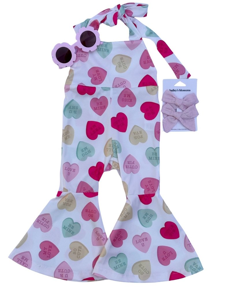 Andi Pleated Bell Bottom Jumpsuit - Conversation Hearts product_type - Bailey&