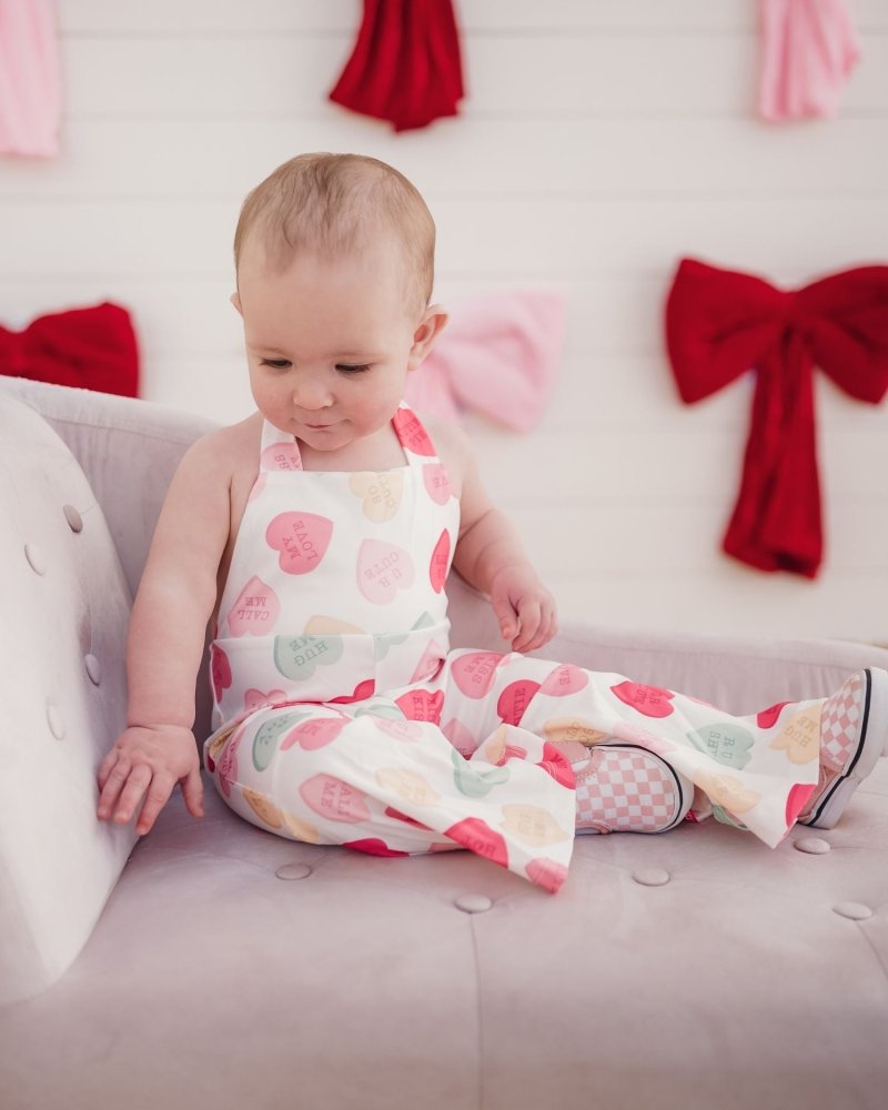 Andi Pleated Bell Bottom Jumpsuit - Conversation Hearts product_type - Bailey&