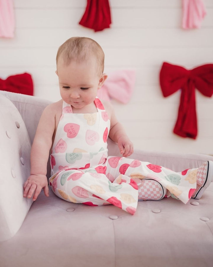 Andi Pleated Bell Bottom Jumpsuit - Conversation Hearts product_type - Bailey&