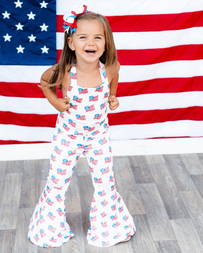 Andi Pleated Bell Bottom Jumpsuit - Patriotic Flags #product_type - Bailey's Blossoms