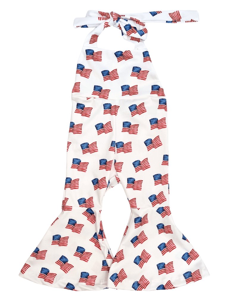 Andi Pleated Bell Bottom Jumpsuit - Patriotic Flags #product_type - Bailey's Blossoms
