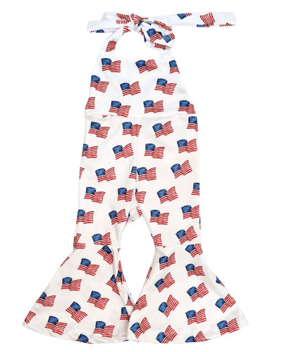 Andi Pleated Bell Bottom Jumpsuit - Patriotic Flags #product_type - Bailey's Blossoms