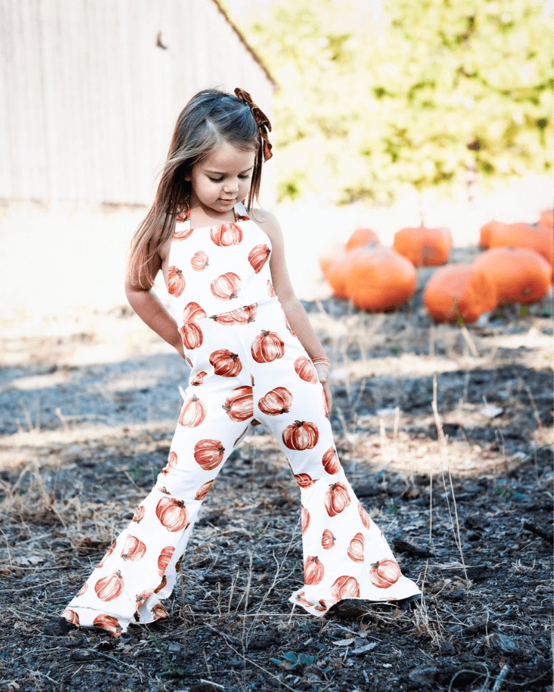Orange bell bottom jumpsuit top