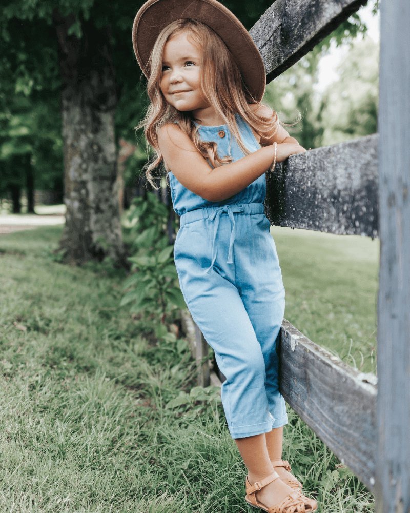Ari Button Front Denim Jumpsuit - Light Wash - Bailey's Blossoms