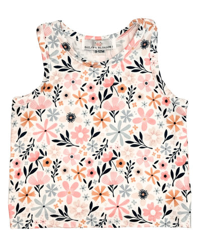 Baylor Tank Top - White & Coral Floral #product_type - Bailey's Blossoms