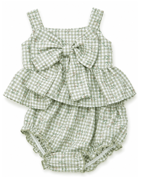 Birdie Bow Front Top & Bloomer Set - Antique Rosette Gingham product_type - Bailey's Blossoms