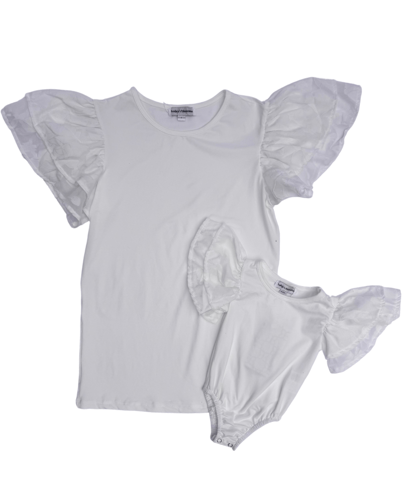 Cailyn Layered Flutter Sleeve Top & Leotard - Cream Camelias product_type - Bailey's Blossoms