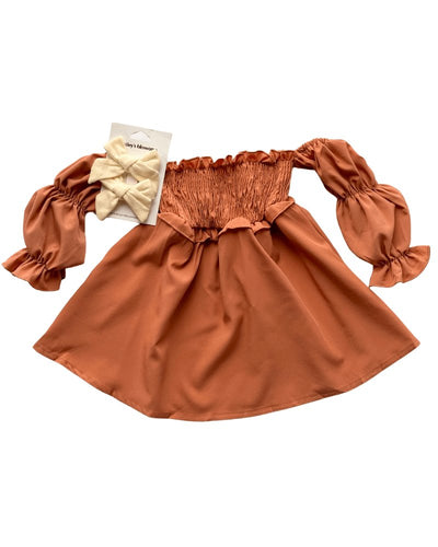 Calliope Puff Sleeve Off Shoulder Dress - Clay #product_type - Bailey's Blossoms