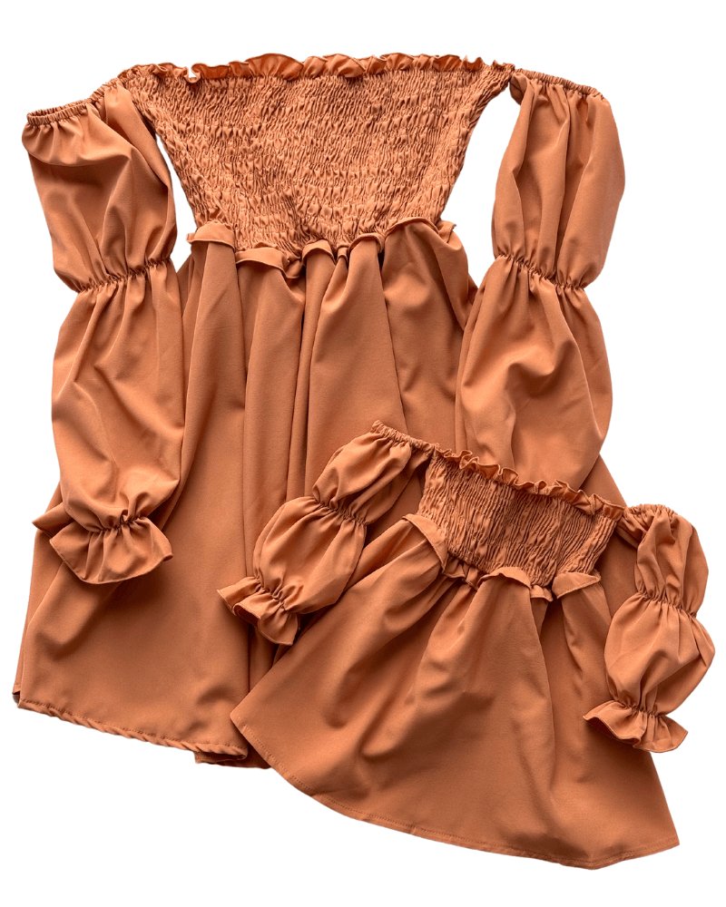 Calliope Puff Sleeve Off Shoulder Dress - Clay #product_type - Bailey's Blossoms