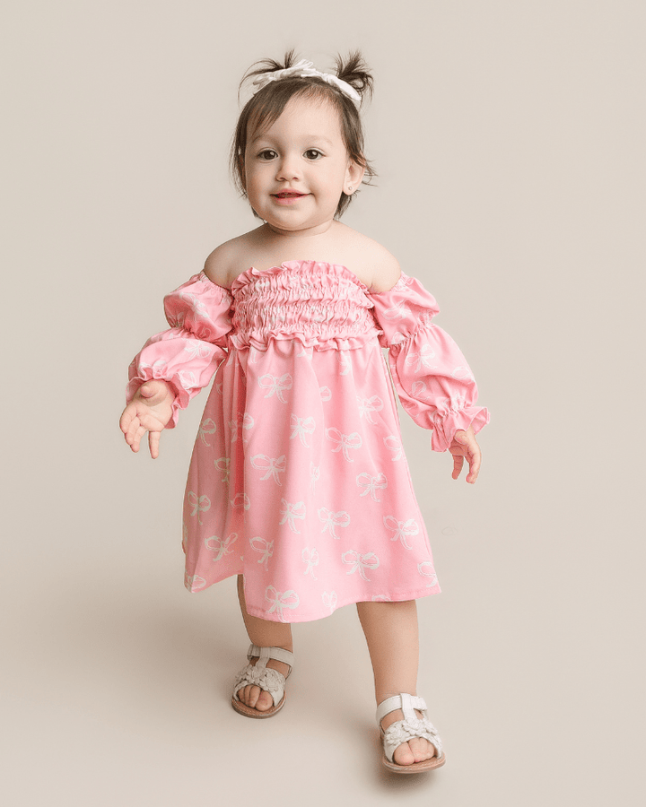 pink off shoulder puff sleeve dress Calliope - Bows giving you the perfect Wearing white for engagement elegant ao dai Adult Dress:6 US