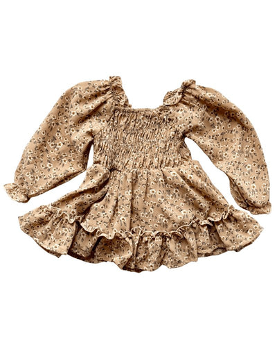 Caroline Long Sleeve Square Neck Dress - Khaki Floral #product_type - Bailey's Blossoms