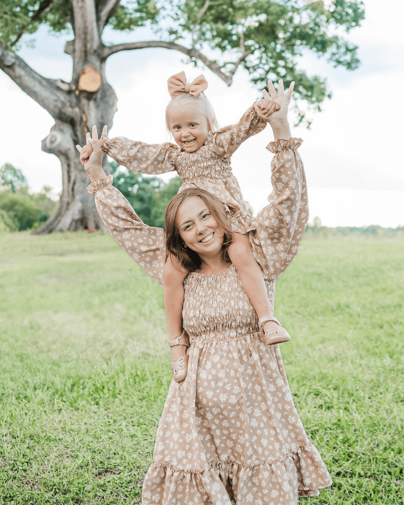 Caroline Long Sleeve Square Neck Dress - Light Khaki Floral #product_type - Bailey's Blossoms