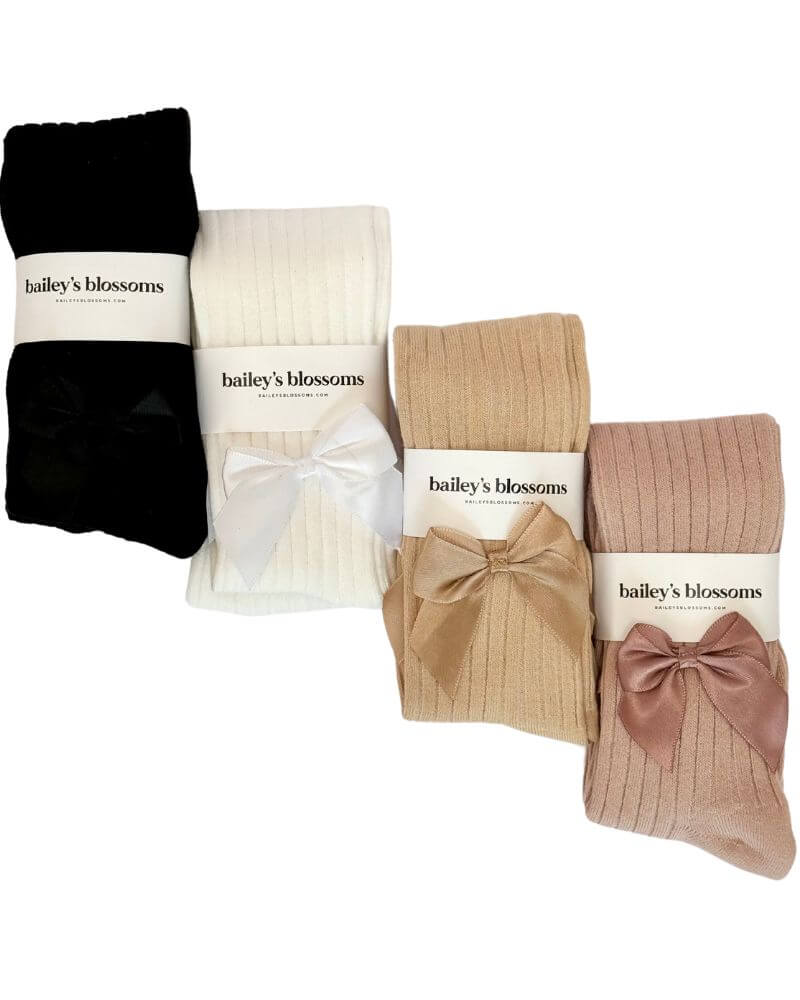 Collette Ribbed Satin Bow Tights 