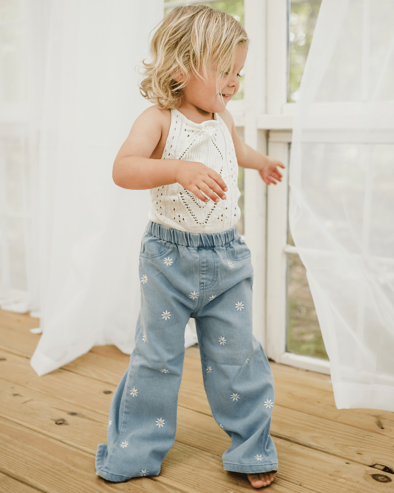 Daisy Mae Wide Leg Embroidered Jean - Light Wash product_type - Bailey's Blossoms