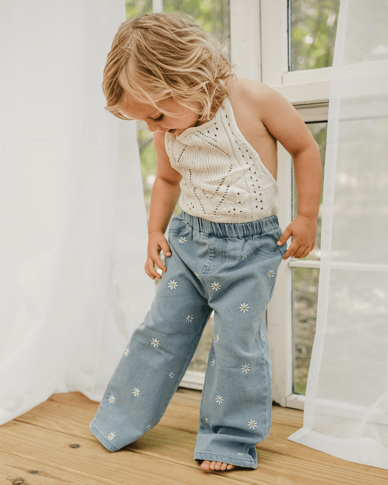 Daisy Mae Wide Leg Embroidered Jean - Light Wash product_type - Bailey's Blossoms