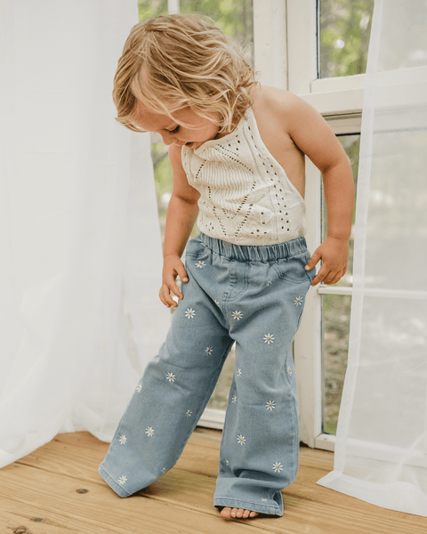 Daisy Mae Wide Leg Embroidered Jean - Light Wash – Bailey's Blossoms