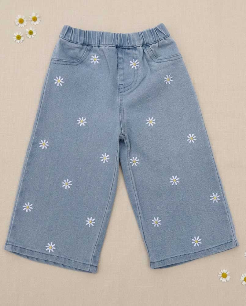 Daisy Mae Wide Leg Embroidered Jean - Light Wash product_type - Bailey's Blossoms