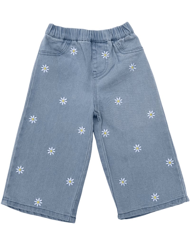 Daisy Mae Wide Leg Embroidered Jean - Light Wash product_type - Bailey's Blossoms