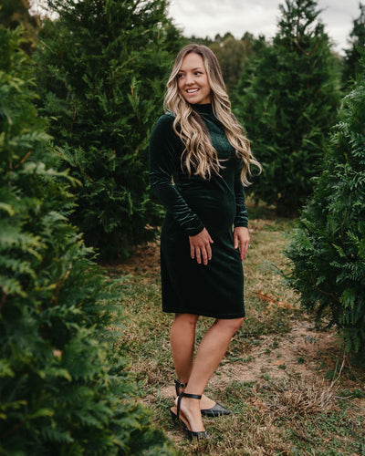 Delta Mock Neck Dress - Hunter Green Velour product_type - Bailey's Blossoms