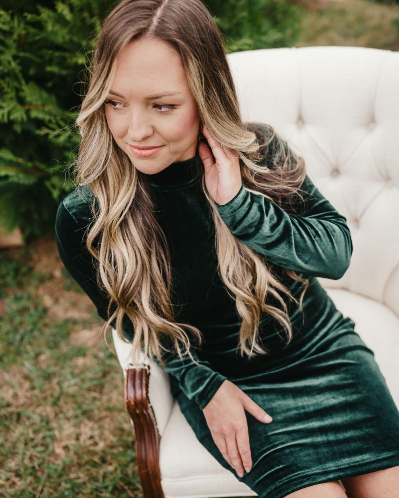 Delta Mock Neck Dress - Hunter Green Velour product_type - Bailey&