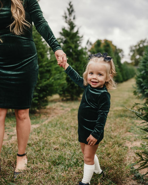 Delta Mock Neck Dress - Hunter Green Velour product_type - Bailey's Blossoms